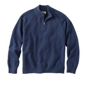 L.L. Bean Men's Navy Wicked Soft Cotton/Cashmere Sweater, Quarter-Zip